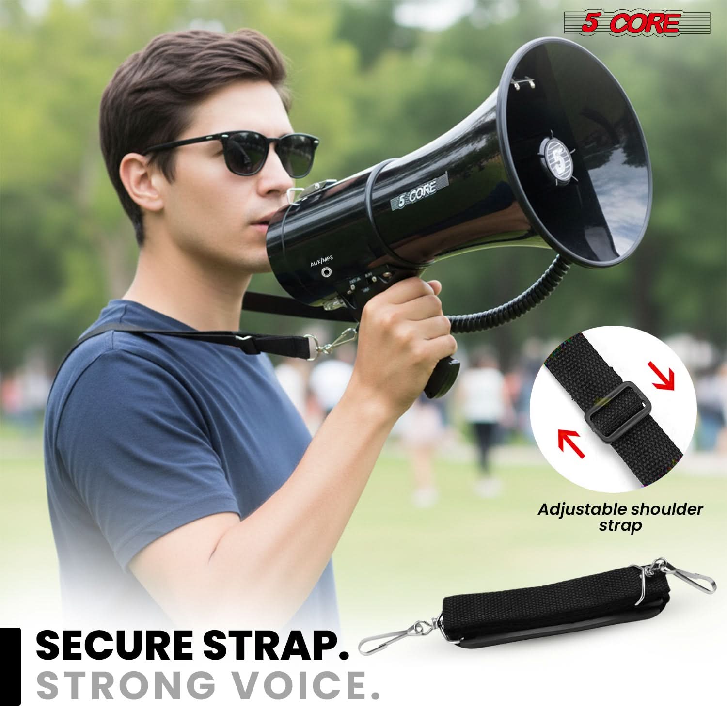 Megaphone Bullhorn 50W Speaker w Handheld Mic Loud Audio - 5 Core