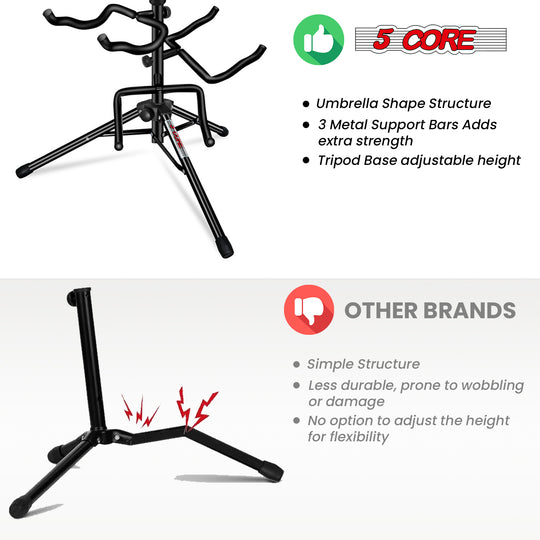 5 Core Guitar Stand Adjustable Triple Guitars Stands Floor w Neck Holder for Acoustic Electric Bass