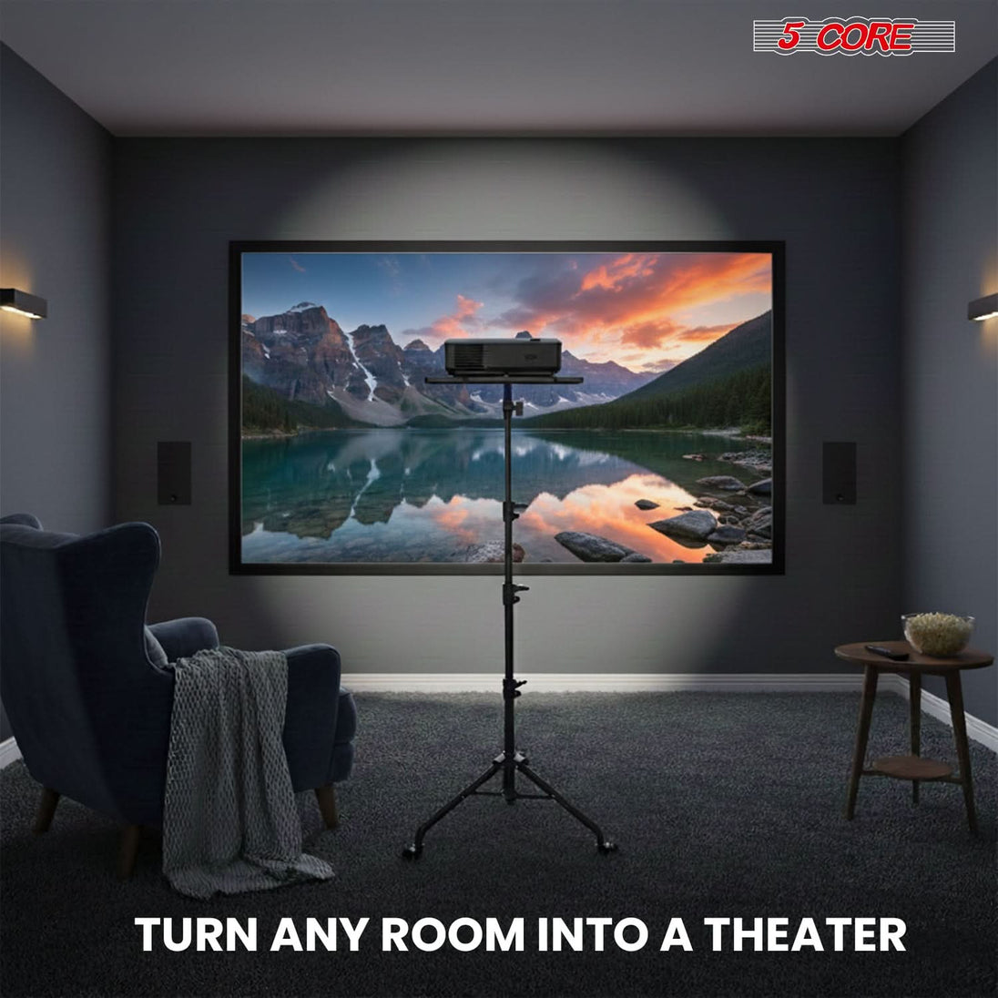 Projector Stand 29.5 to 71 Inch Adjustable Tripod 2 Shelves Portable Laptop Cart w Phone Holder