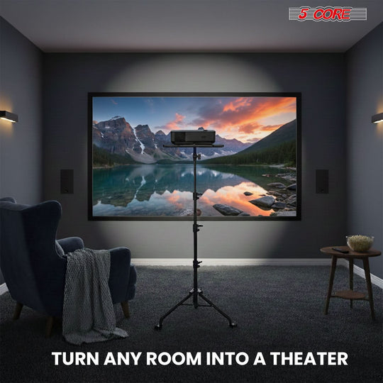 Projector Stand 29.5 to 71 Inch Adjustable Tripod 2 Shelves Portable Laptop Cart w Phone Holder