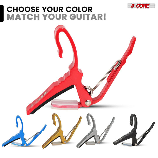 5 Core Guitar Capo Pair Quick Change Acoustic Electric String Clip Banjo Mandolin Or Ukulele Red