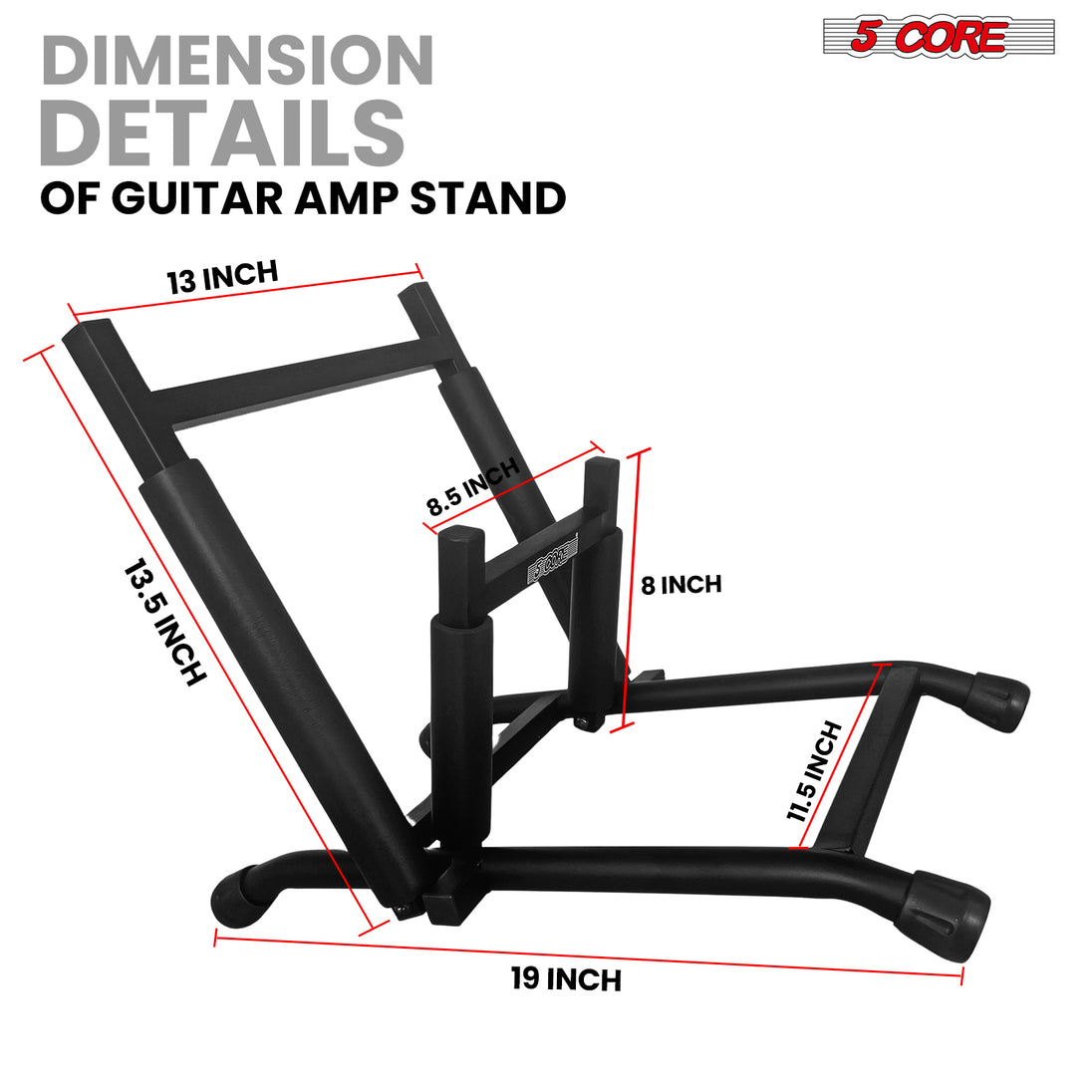 5 Core Amp Stand Heavy Duty Metal Build Adjustable Guitar amplifier Low Profile Folding Collapsible
