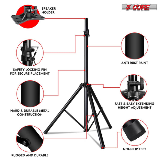 5 Core Speaker Stand Pair Adjustable Heavy Duty PA DJ Tripod Studio Monitor Stands w 35mm Insert