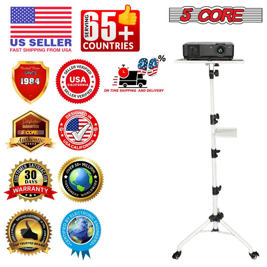 Projector Stand 29.5 to 71 Inch Adjustable Tripod 2 Shelves Portable Laptop Cart w Phone Holder