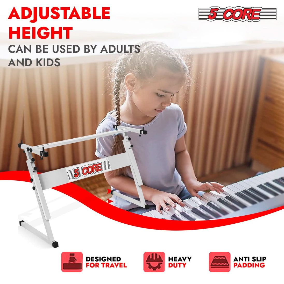 5 Core Keyboard Stand Adjustable 21 - 33" Z Style M Descriptionetal Electric Piano Riser 330Lb Capacity Foldable