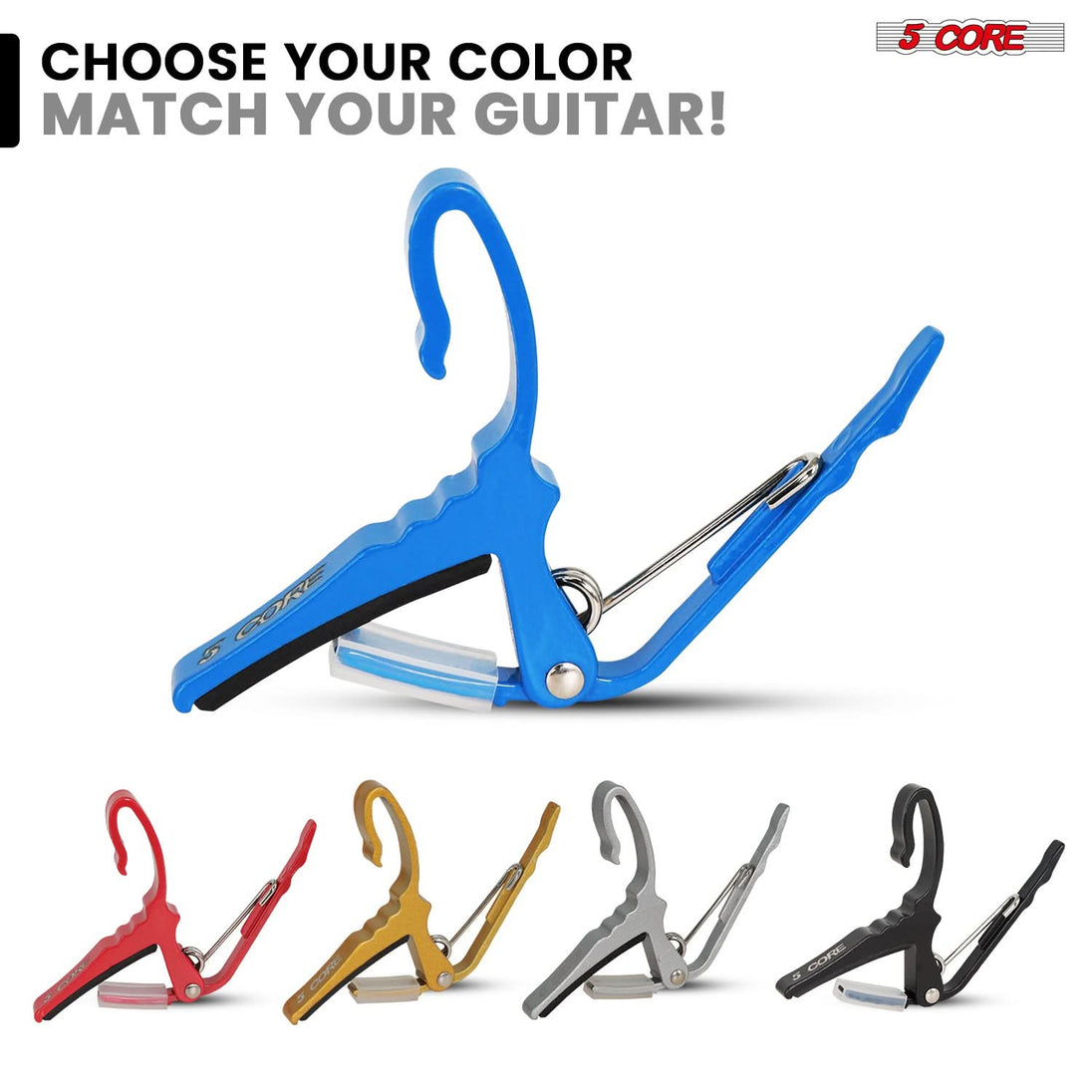 5 Core Guitar Capo Pair Quick Change Acoustic Electric String Clip Banjo Mandolin Or Ukulele Blue