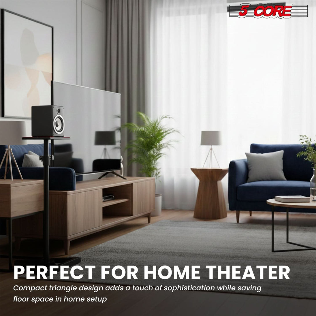 5 Core Speaker Stand 2Pc Heavy Duty Adjustable Telescoping Height 59.5" Triangle Base 100Lb Capacity