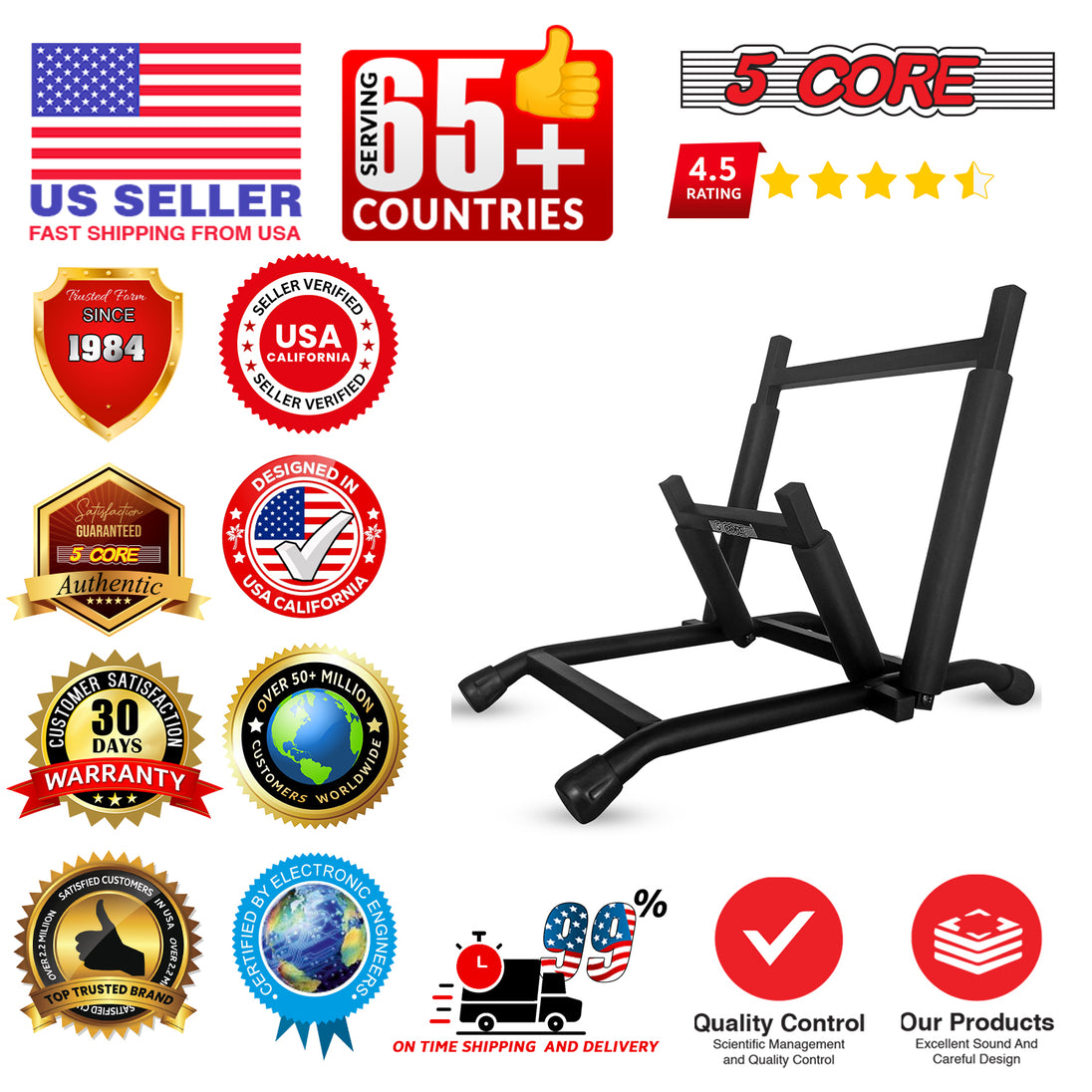 5 Core Amp Stand Heavy Duty Metal Build Adjustable Guitar amplifier Low Profile Folding Collapsible