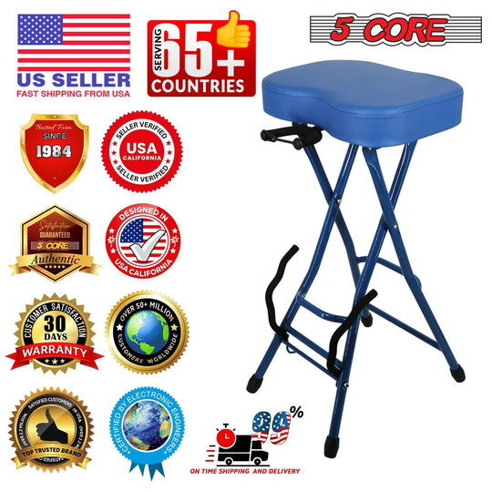 5Core Guitar Stool 3.15" Padded Chair Foldable Heavy Duty Music Seat Built in Foot Rest Guitar Stand