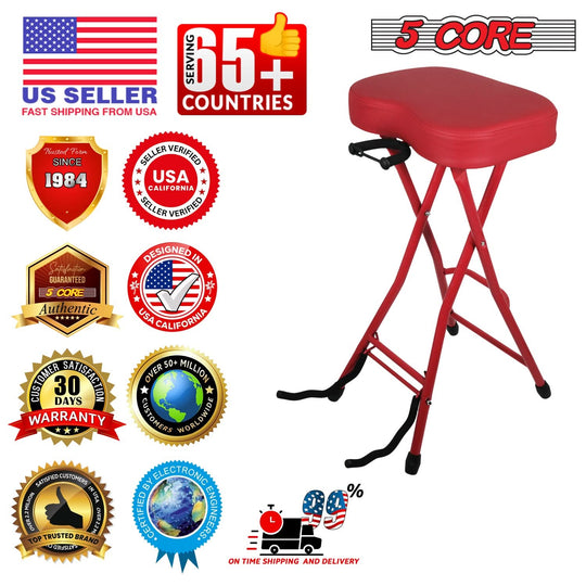 5Core Guitar Stool 3.15" Padded Chair Foldable Heavy Duty Music Seat Built in Foot Rest Guitar Stand