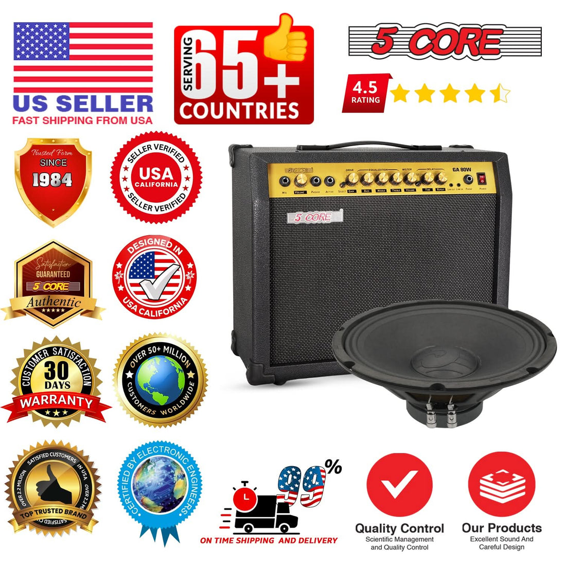 5 Core 12 Inch Guitar Speaker 200W 4 Ohm Amp Cabinet Replacement Amplifier Woofer