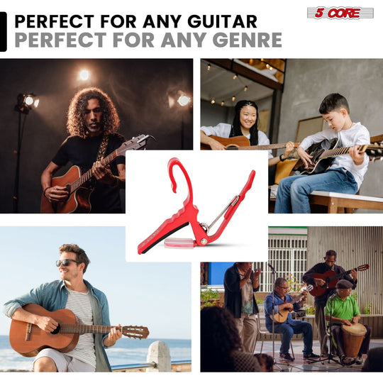 5 Core Guitar Capo Pair Quick Change Acoustic Electric String Clip Banjo Mandolin Or Ukulele Red