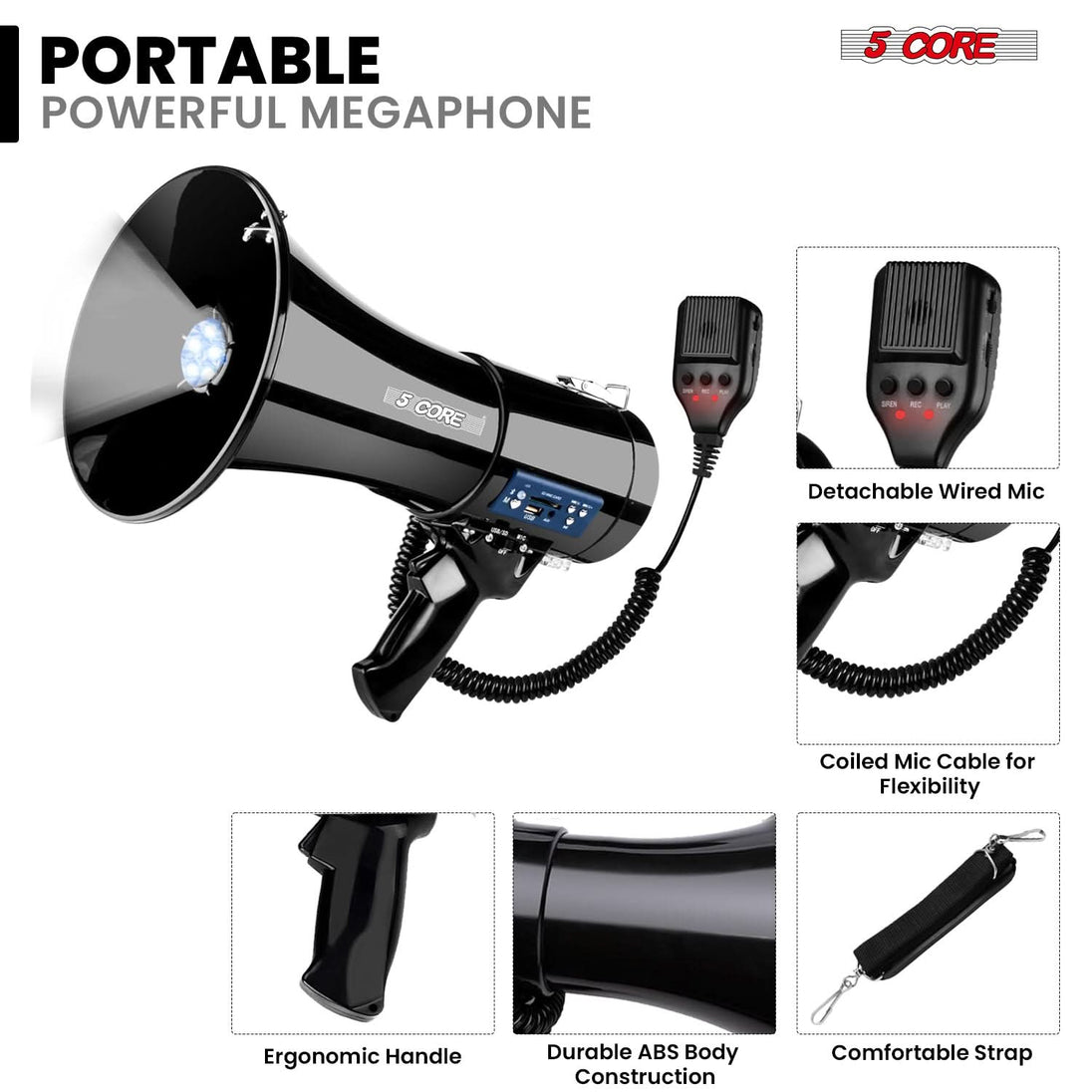 Handheld megafoon 50W High Power Megafoon Speaker, draagbare handheld spraakversterker Bullhorn Voice and Siren Alarm-modi met Volume Control Coach & Scheidsrechter Megafoons Bullhorn Handheld megafoon 50W High Power Megafoon Speaker, draagbare handheld spraakversterker Bullhorn Voice and Siren Alarm-modi met Volume Control Coach & Scheidsrechter Megafoons Bullhorn