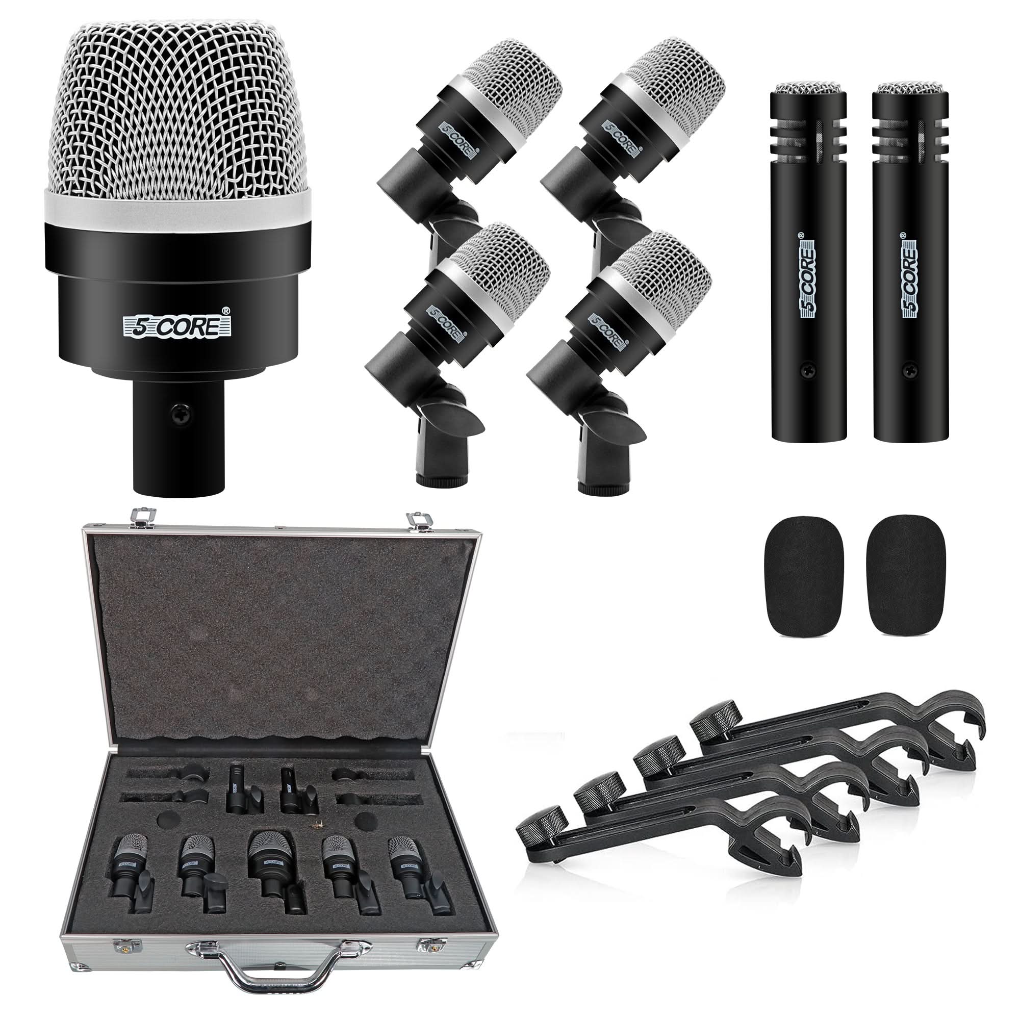 Drum Mic Set 7 Piece Bass/Tom/Snare Dynamic Microphone Kit
