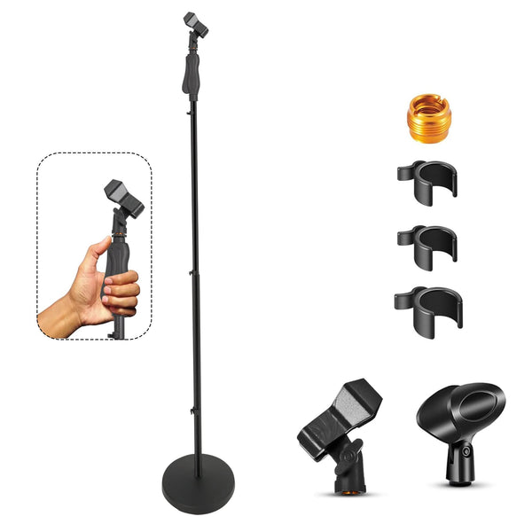 5Core universal microphone stand, height adjustable 35 to 57" round base floor mic holder metal build