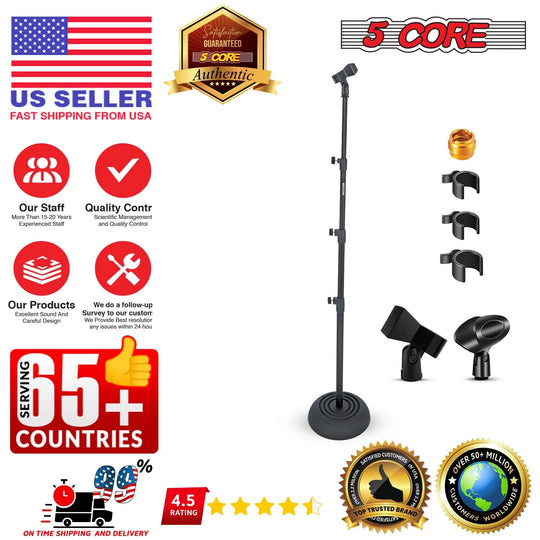 Adjustable height mic stand for convenient positioning during performances