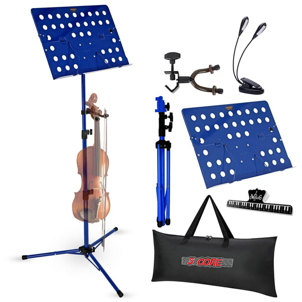 Blue folding music stand 5Core tripod adjustable for performers