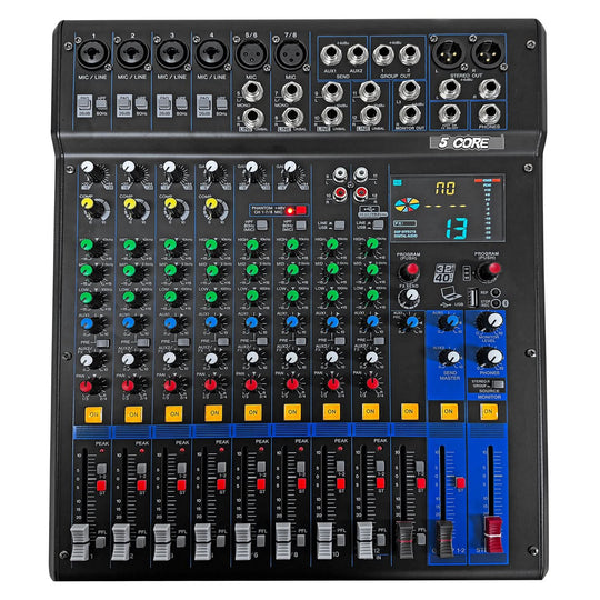5 Core Audio Mixer 12 Channel DJ Soundboard USB Interface Bluetooth Mixing Console w 99 DSP Effect