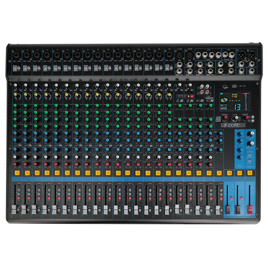 5Core DJ Audio Mixer 24 Channel Stereo Sound Board w 256 effects USB Bluetooth 48V Phantom Power