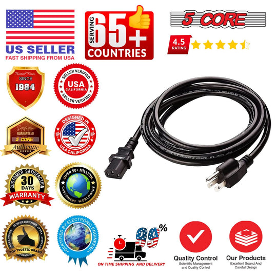 5Core AC Power Cord 6 Ft 3 Prong US Male - Female Extension Adapter 16AWG 125V 13A