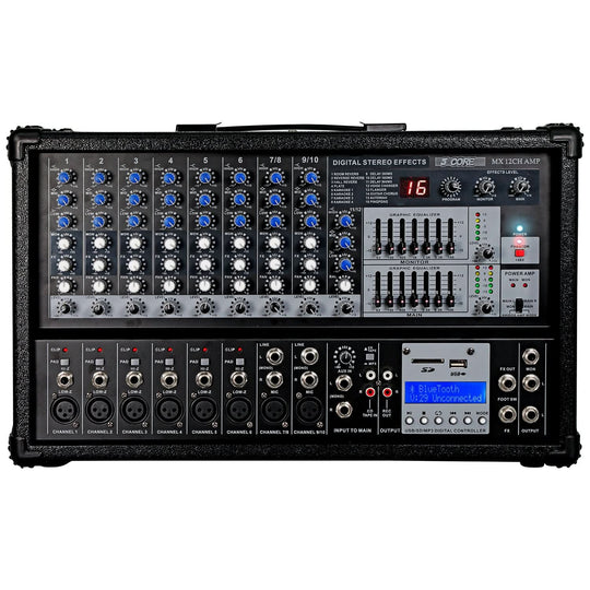 5Core Audio Mixer Powered 12 Channel 240V Mixer System USB MP3 Bluetooth SD readers Digital LCD Display