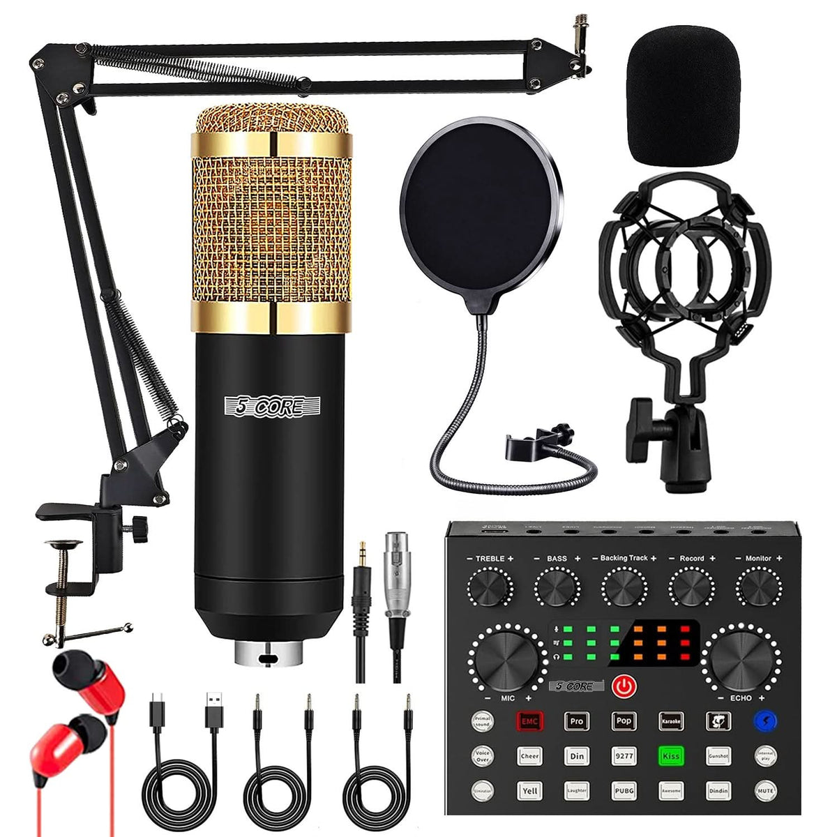 Dynabass Kit Microphone Condensateur MIC500 + Bras Suspension Anti-Choc - Idéal Studio & Home Studio