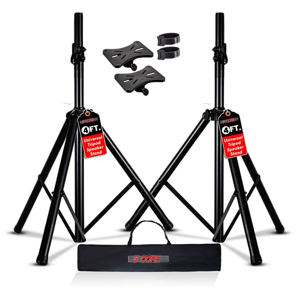 5Core speaker stand tripod, adjustable up to 48 inches, DJ studio monitor stands, pole mount, black pair