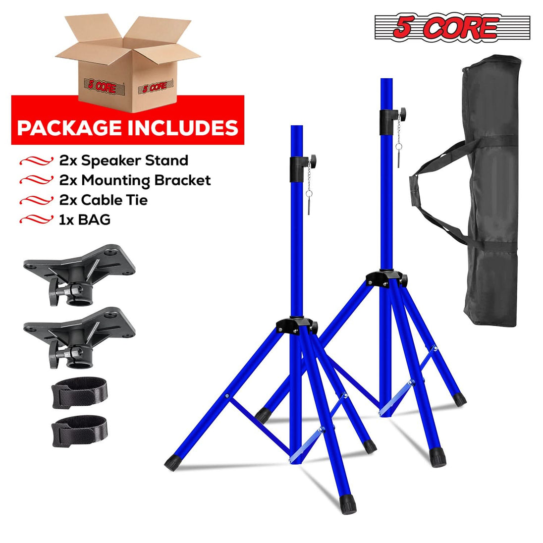 5 Core Speaker Stand Pair Height Adjustable PA DJ Tripod Studio Monitor Stands w 35mm Insert