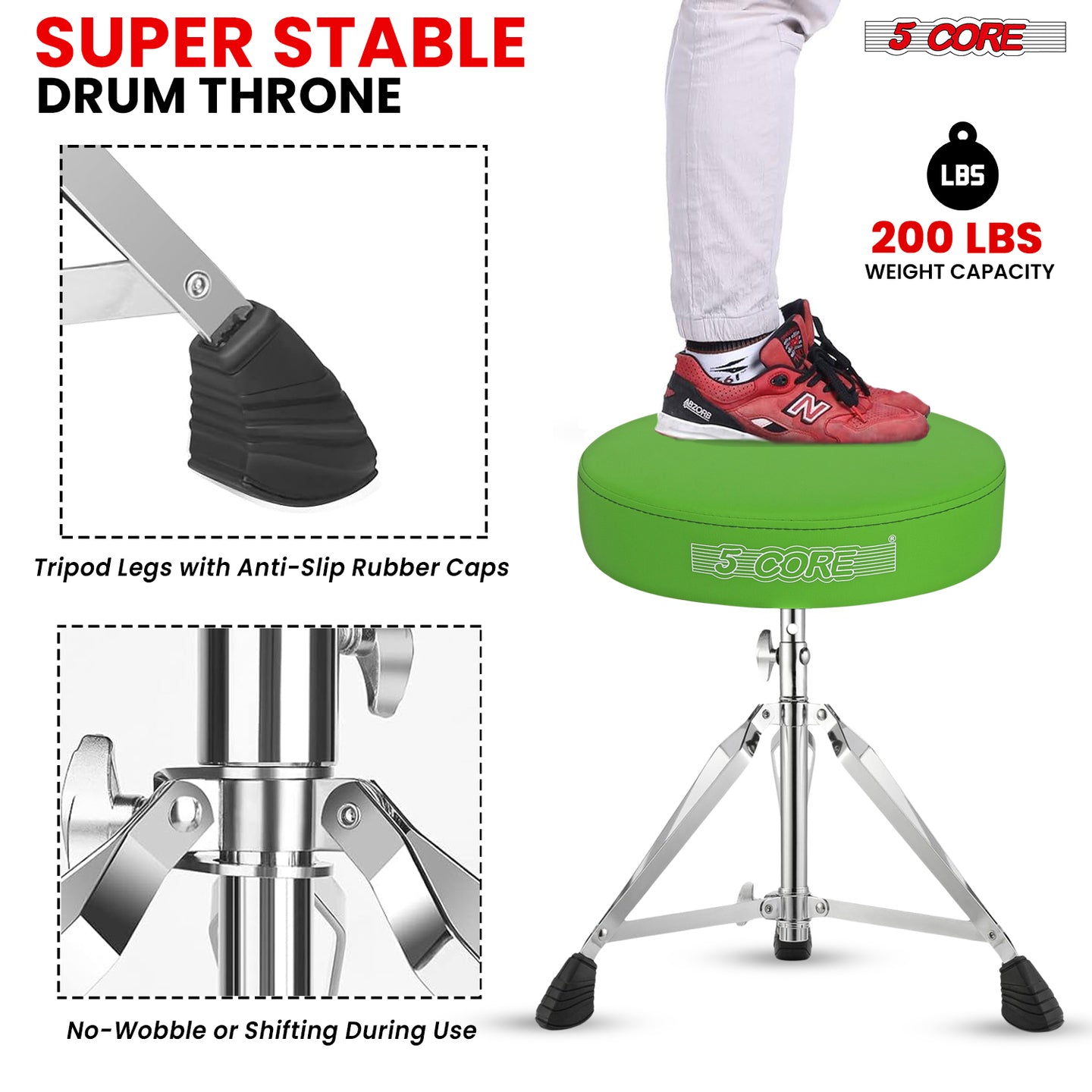 Sturdy drum throne with a multi-level locking mechanism, designed for maximum support and reliability.