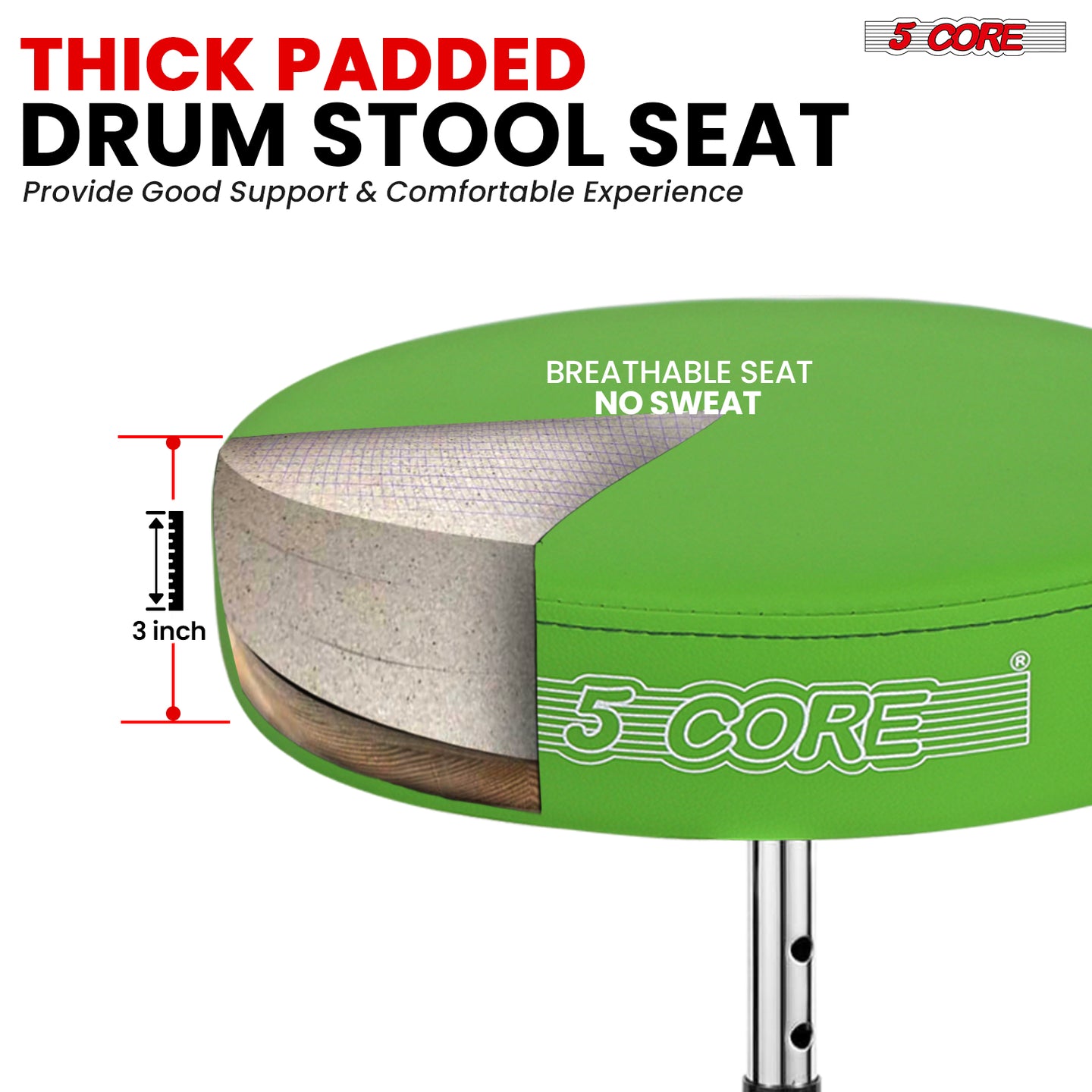 Premium drum chair with a padded seat, reinforced legs, and height adjustability for drummers of all levels.