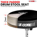 Thick padded drum seat with a flexible backrest, heavy-duty bracket, and sturdy double-braced legs for maximum support.