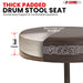 Thick padded drum stool designed for maximum comfort and support during drumming sessions.