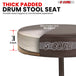 Thick padded drum stool designed for maximum comfort and support during drumming sessions.