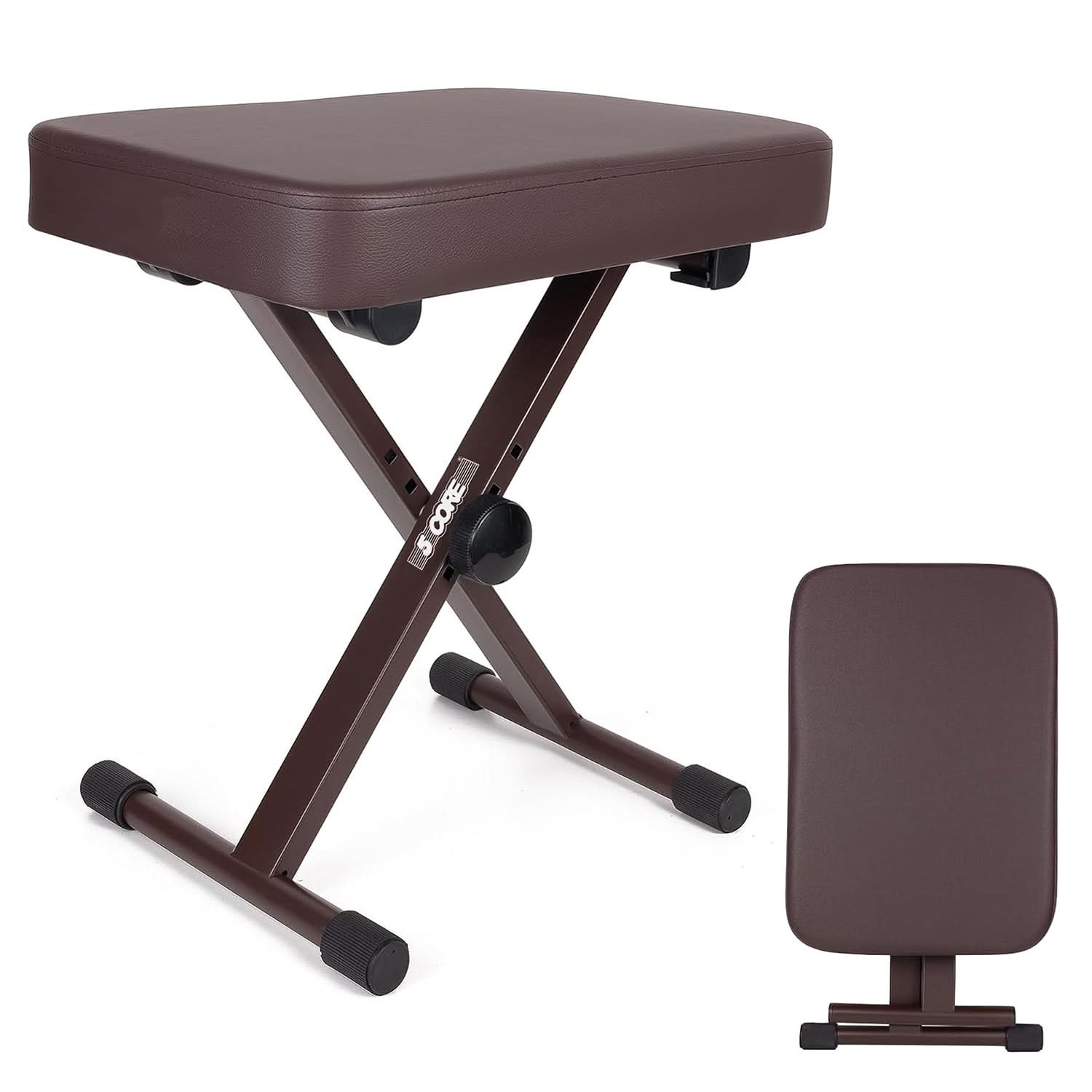 5Core heavy duty X style keyboard bench, adjustable piano stool in brown