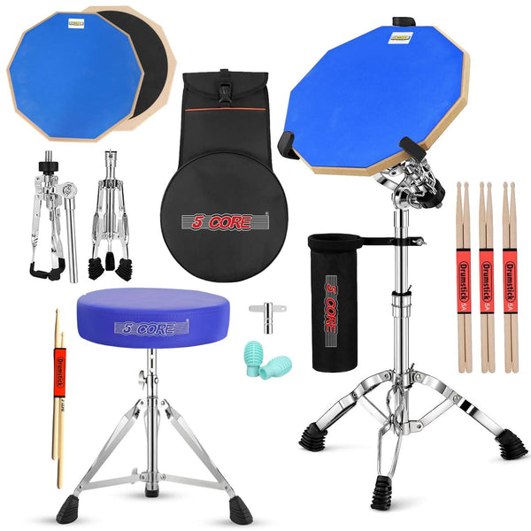 5Core adjustable drum throne with padded seat and snare practice pad