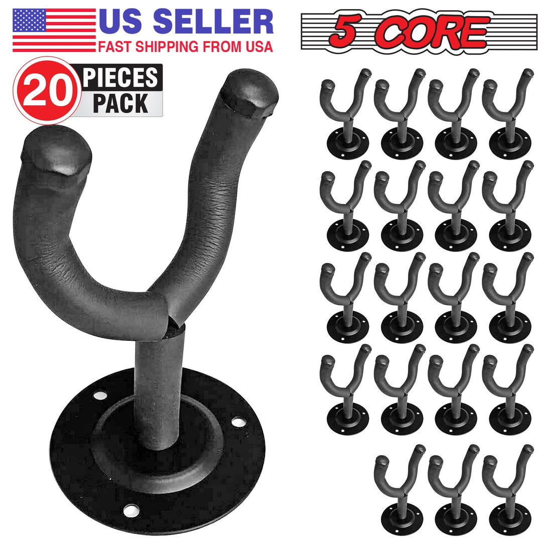 5 Core Guitar Wall Mount 3Pc Wall Mount for Classical Electric Acoustic Bass Guitars for Home Studio