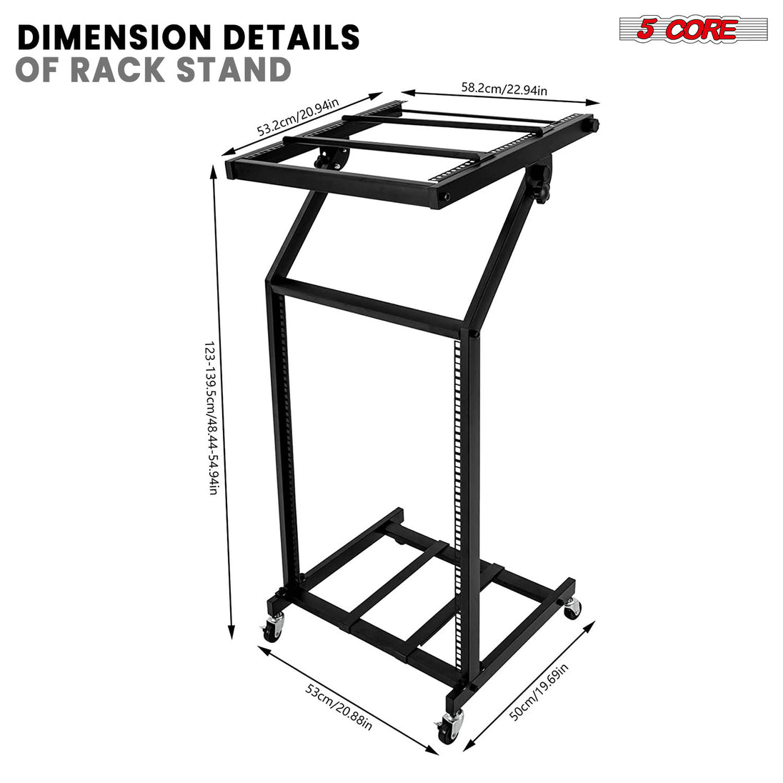 Heavy-duty rack stand with robust construction for securely holding audio and stage equipment