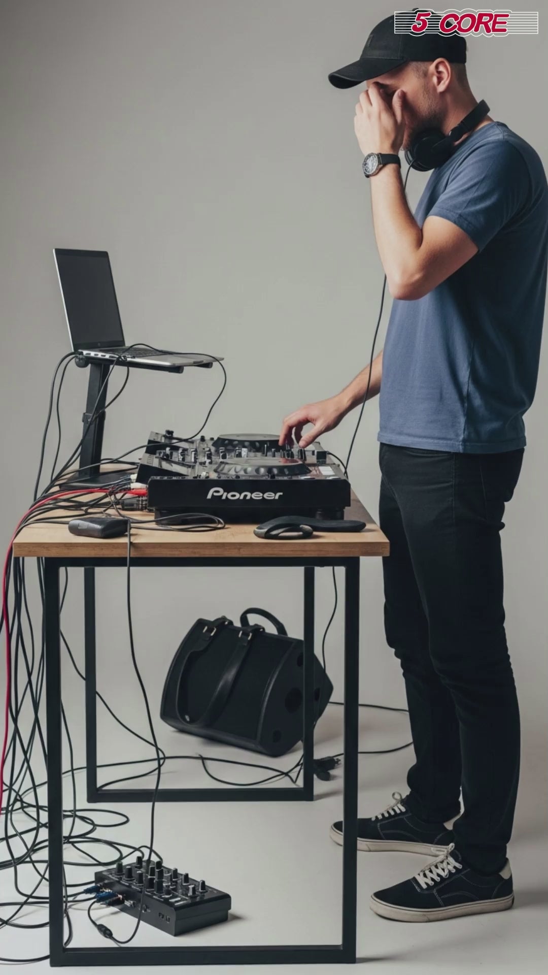5Core DJ Mixer Stand 12U Adjustable Rack Mount Rolling Stage Cart Pro Audio Studio Equipment w Wheel